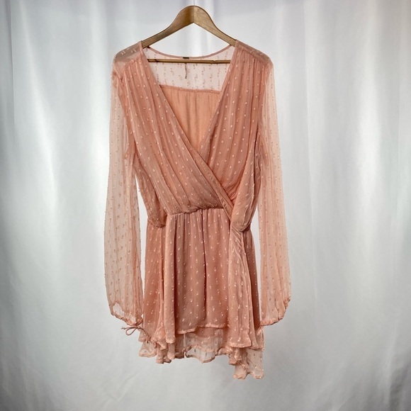 Free People Long Sleeve Daliah‎ Mini Dress in Peach Size Extra Small - Picture 5 of 12